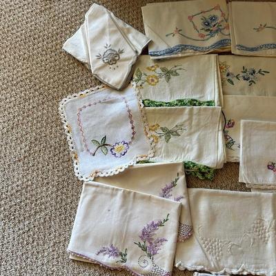 HAND EMBROIDERED PILLOWCASES AND DRESSER SCARVES