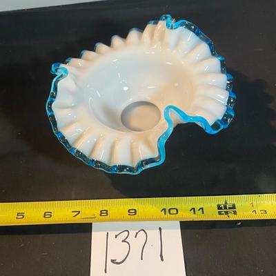 Vintage Fenton Aqua Crest Ruffled Bon Bon Dish