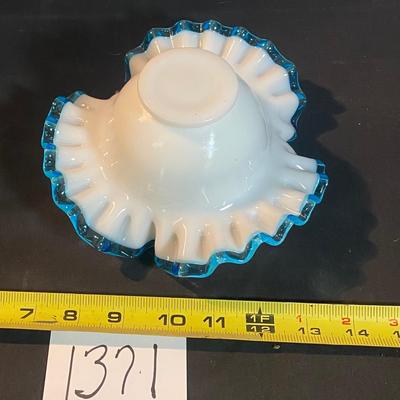 Vintage Fenton Aqua Crest Ruffled Bon Bon Dish