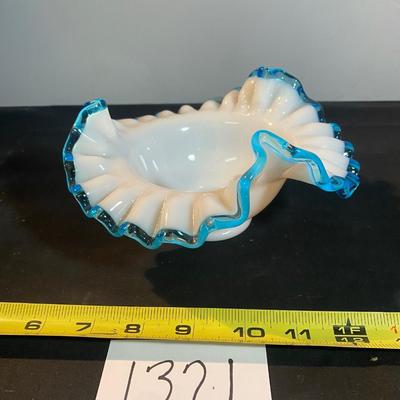 Vintage Fenton Aqua Crest Ruffled Bon Bon Dish