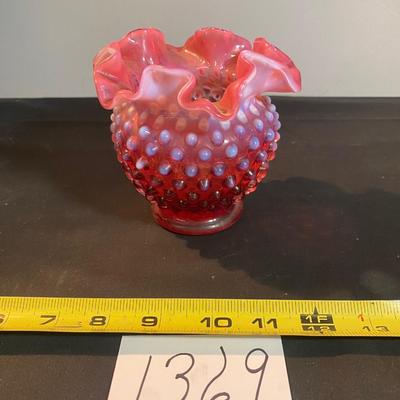 Vintage Fenton Hobnail Ruffle Vase
