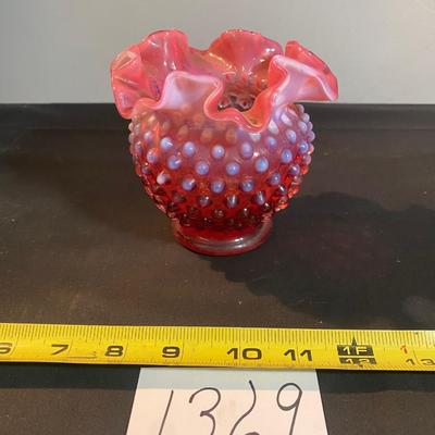Vintage Fenton Hobnail Ruffle Vase