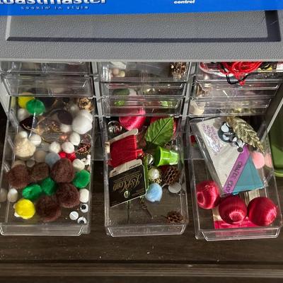 CRAFT SUPPLIES IN A DRAWER ORGANIZER, SEWING NOTIONS, CLOTHES IRON