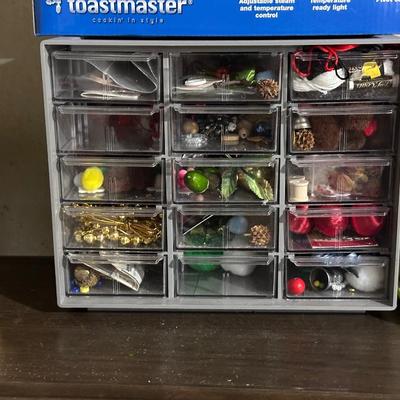 CRAFT SUPPLIES IN A DRAWER ORGANIZER, SEWING NOTIONS, CLOTHES IRON