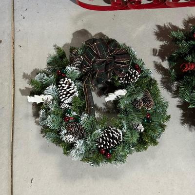 CHRISTMAS GREENERY IN A SLEIGH, SWAG AND WREATH