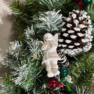 CHRISTMAS GREENERY IN A SLEIGH, SWAG AND WREATH