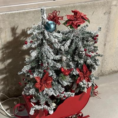 CHRISTMAS GREENERY IN A SLEIGH, SWAG AND WREATH