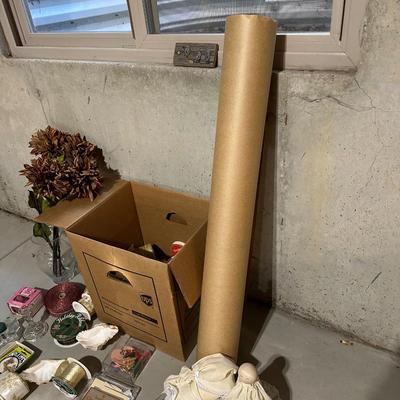VARIETY OF CRAFTING SUPPLIES AND ROLLS OF RIBBON