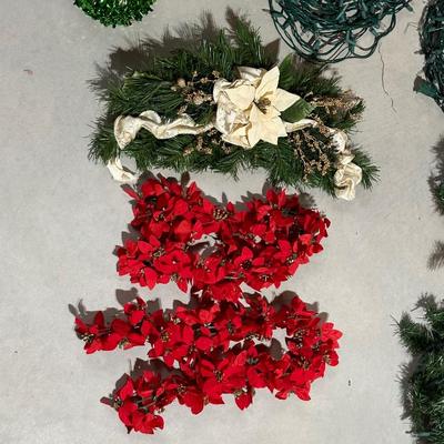 CHRISTMAS WREATH & GREENERY PLUS WOODEN REINDEER AND LIGHTS