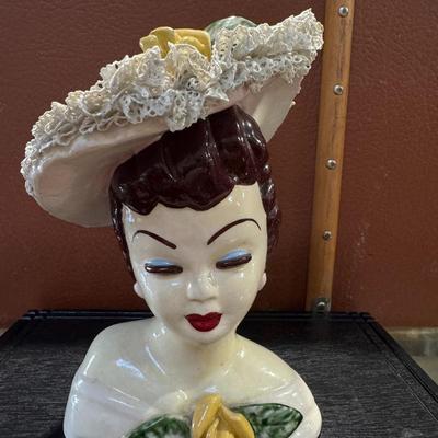 Latino Lady head vase - very detailed hat
