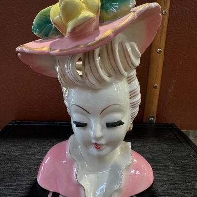 Lady head vase with fruity hat