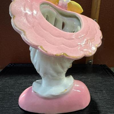 Lady head vase with fruity hat