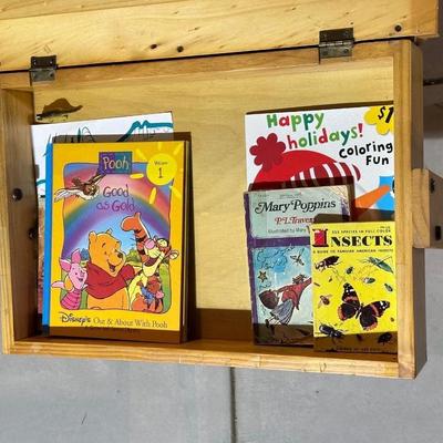 CHILD'S WOODEN DESK AND METAL STORAGE SHELF