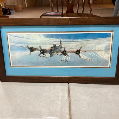 FRAMED AIRPLANE, AVIATION BOOK AND WHEEL BACK CHAIR