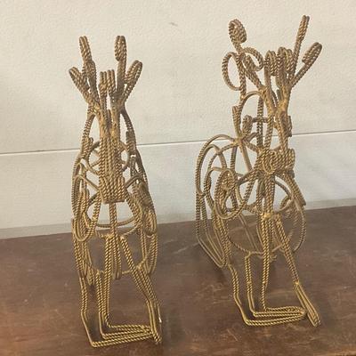 Two gold wire reindeer figures, Christmas decorations