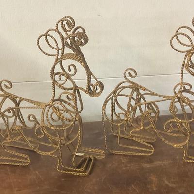 Two gold wire reindeer figures, Christmas decorations