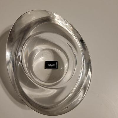 CRYSTAL VANITY JAR W/STERLING LID, WATERFORD PAPERWEIGHT & NAMBE CRYSTAL CANDLE HOLDER
