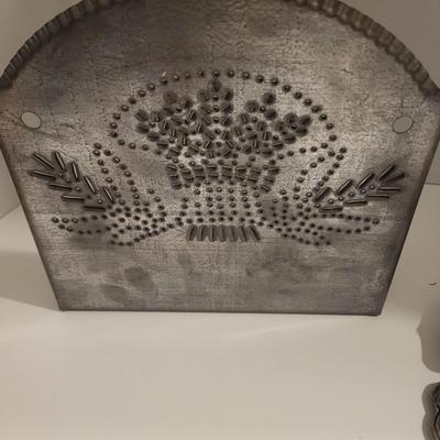 TIN HAMMERED SHELF AND ALUMINUM CROSSES