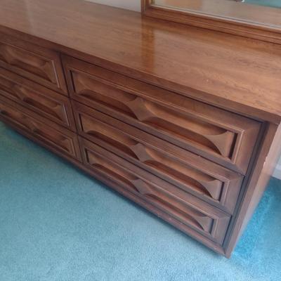 Wood Finish Six Drawer Stretch Dresser