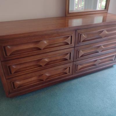 Wood Finish Six Drawer Stretch Dresser