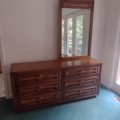 Wood Finish Six Drawer Stretch Dresser