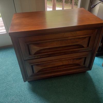 Wood Finish Two Drawer Bedside Dresser