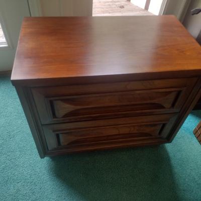 Wood Finish Two Drawer Bedside Dresser