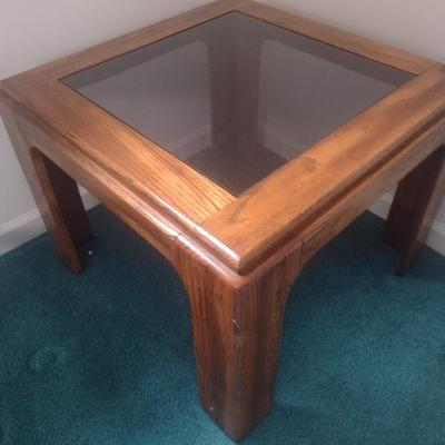 Solid Wood Oak Side Table with Glass Top Choice B