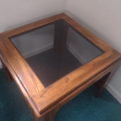 Solid Wood Oak Side Table with Glass Top Choice B