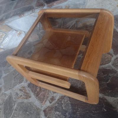 Contemporary Design Solid Wood Oak Side Table with Glass Top Choice A
