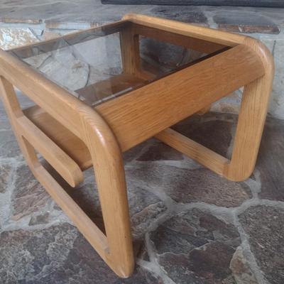 Contemporary Design Solid Wood Oak Side Table with Glass Top Choice A