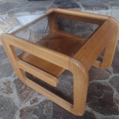 Contemporary Design Solid Wood Oak Side Table with Glass Top Choice A