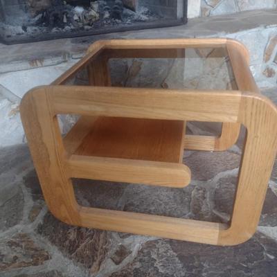 Contemporary Design Solid Wood Oak Side Table with Glass Top Choice A