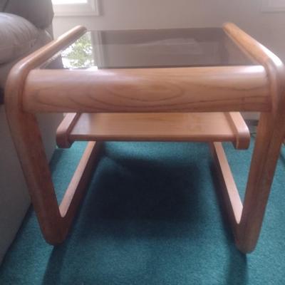 Contemporary Design Solid Wood Oak Side Table with Glass Top Choice B