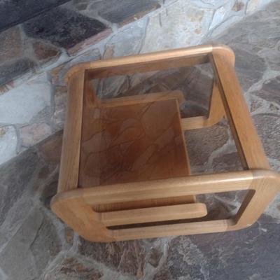 Contemporary Design Solid Wood Oak Side Table with Glass Top Choice B