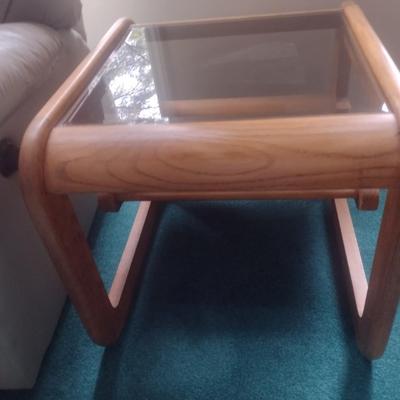 Contemporary Design Solid Wood Oak Side Table with Glass Top Choice B
