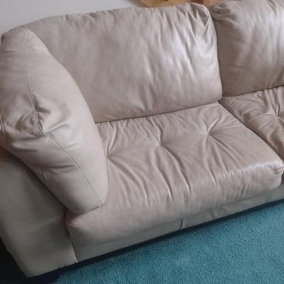 Leather Overstuffed Double Cushion Couch
