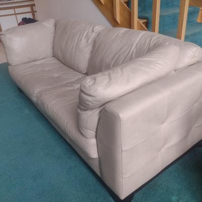 Leather Overstuffed Double Cushion Couch