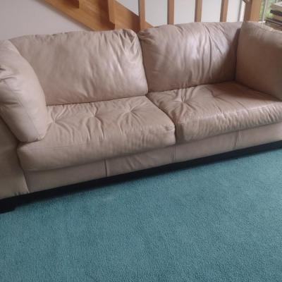 Leather Overstuffed Double Cushion Couch