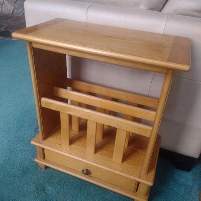 Solid Wood Oak Side Table Book Stand