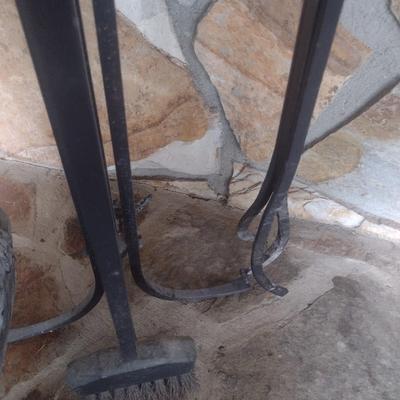 Heavy Wrought Metal Fireplace Tool Set