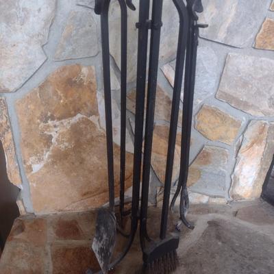 Heavy Wrought Metal Fireplace Tool Set
