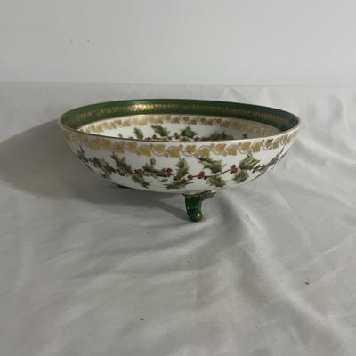 Footed Ceramic Christmas Bowl & Three Candles (DR-MG)