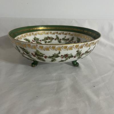 Footed Ceramic Christmas Bowl & Three Candles (DR-MG)