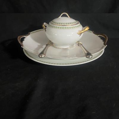 Limoges China & Two Sterling Serving Forks (DR-MG)