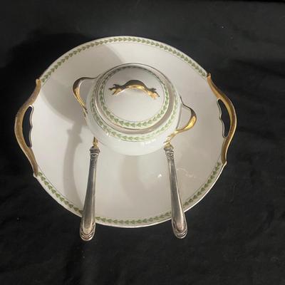 Limoges China & Two Sterling Serving Forks (DR-MG)