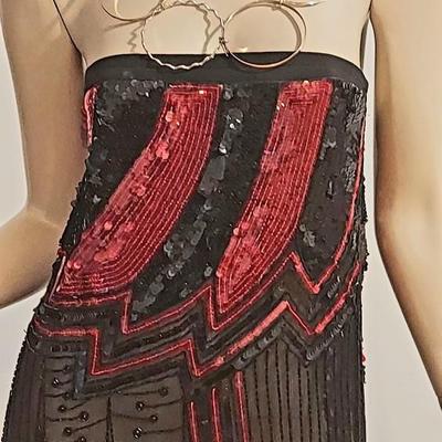 Vtg 70-80s Silk Chiffon hand Beaded and Sequined tube dress