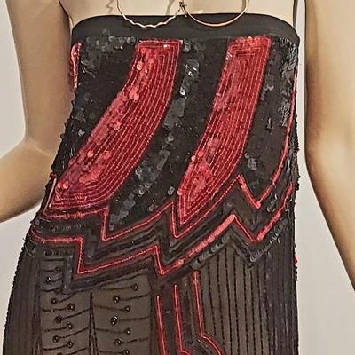 Vtg 70-80s Silk Chiffon hand Beaded and Sequined tube dress
