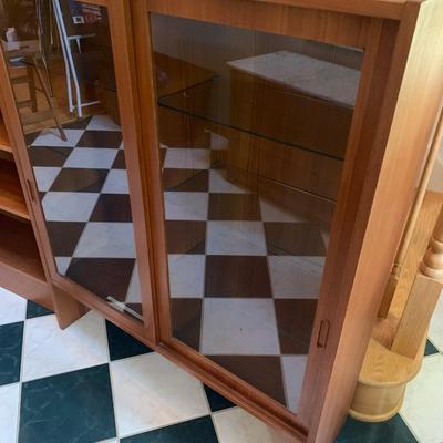 MCM Teak Glass Front Bookcase / Buffet Top
