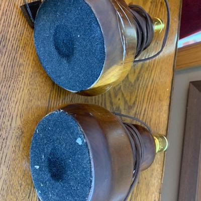 PAIR Handmade Teak Turned Wood Lamps